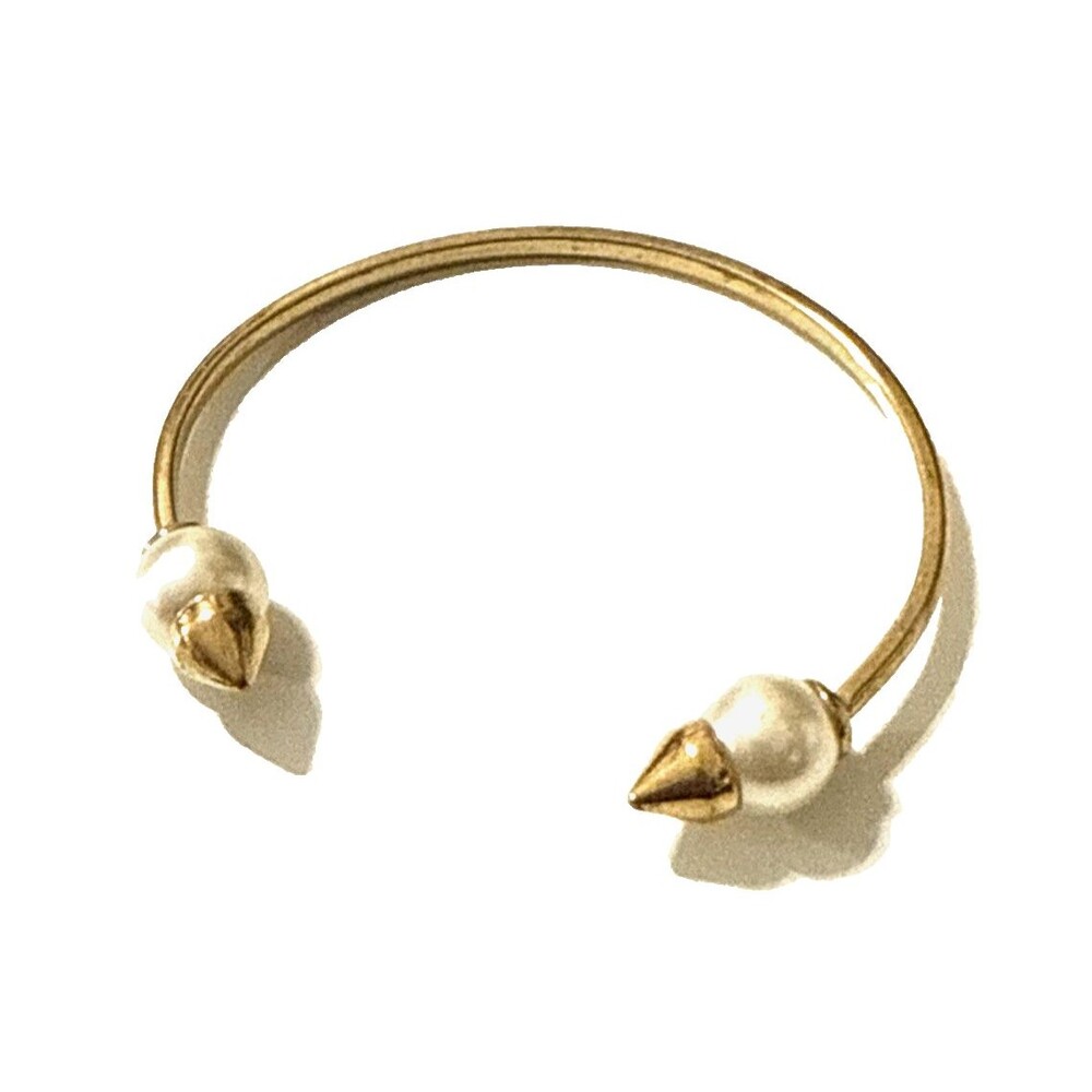 Stella & Dot Faux Pearl Spike Cuff Bracelet Gold Tone Open Statement Bangle